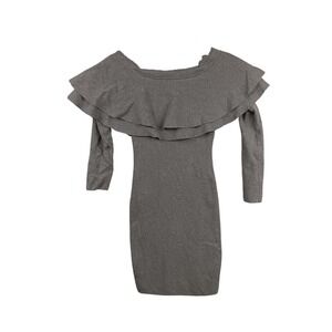 Gianni‎ Bini Charcoal Grey Off The Shoulder Ruffle Sweater Dress XS